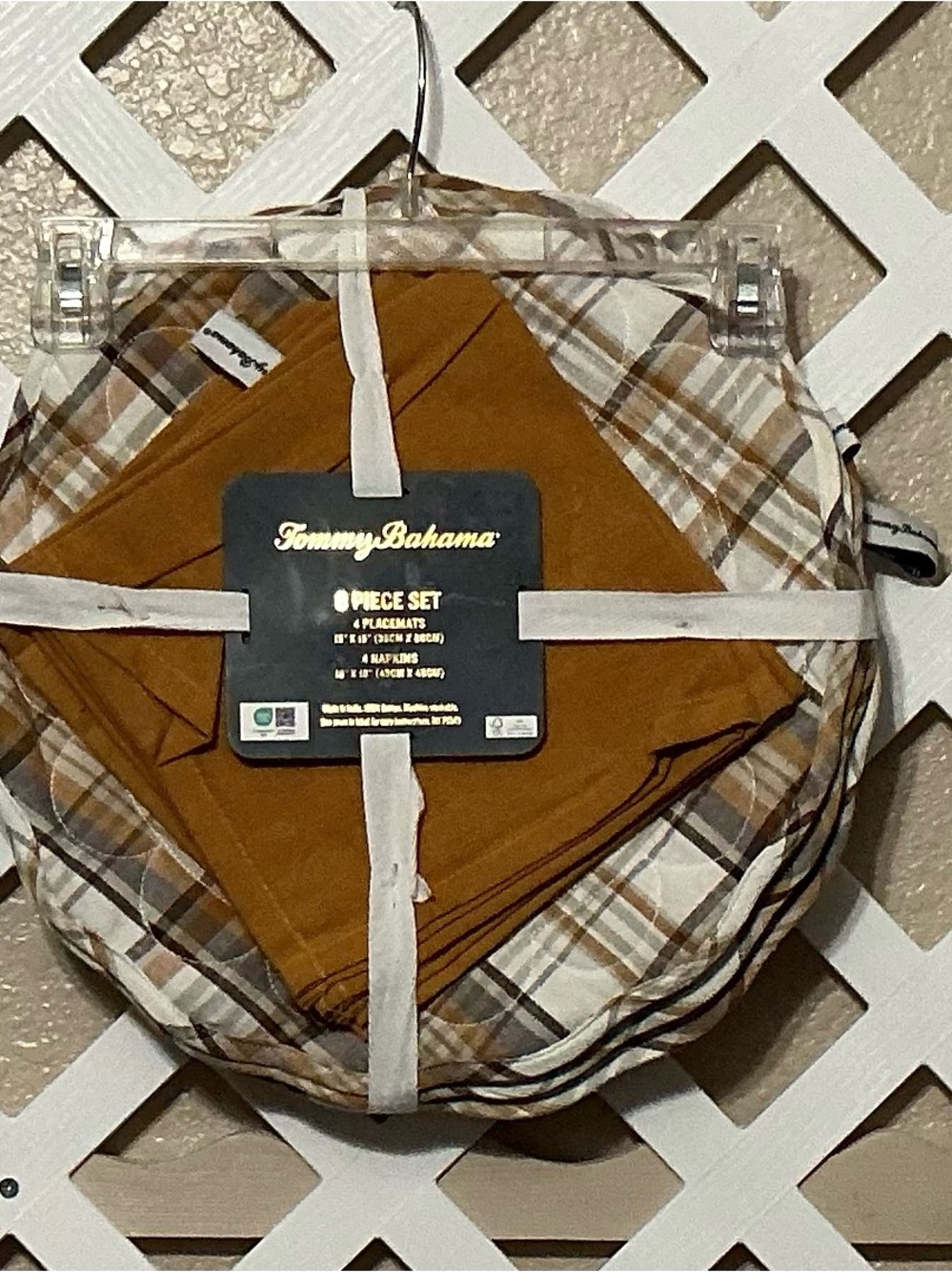 Tommy Bahama Brown and Tan Plaid 8-Piece Table Set